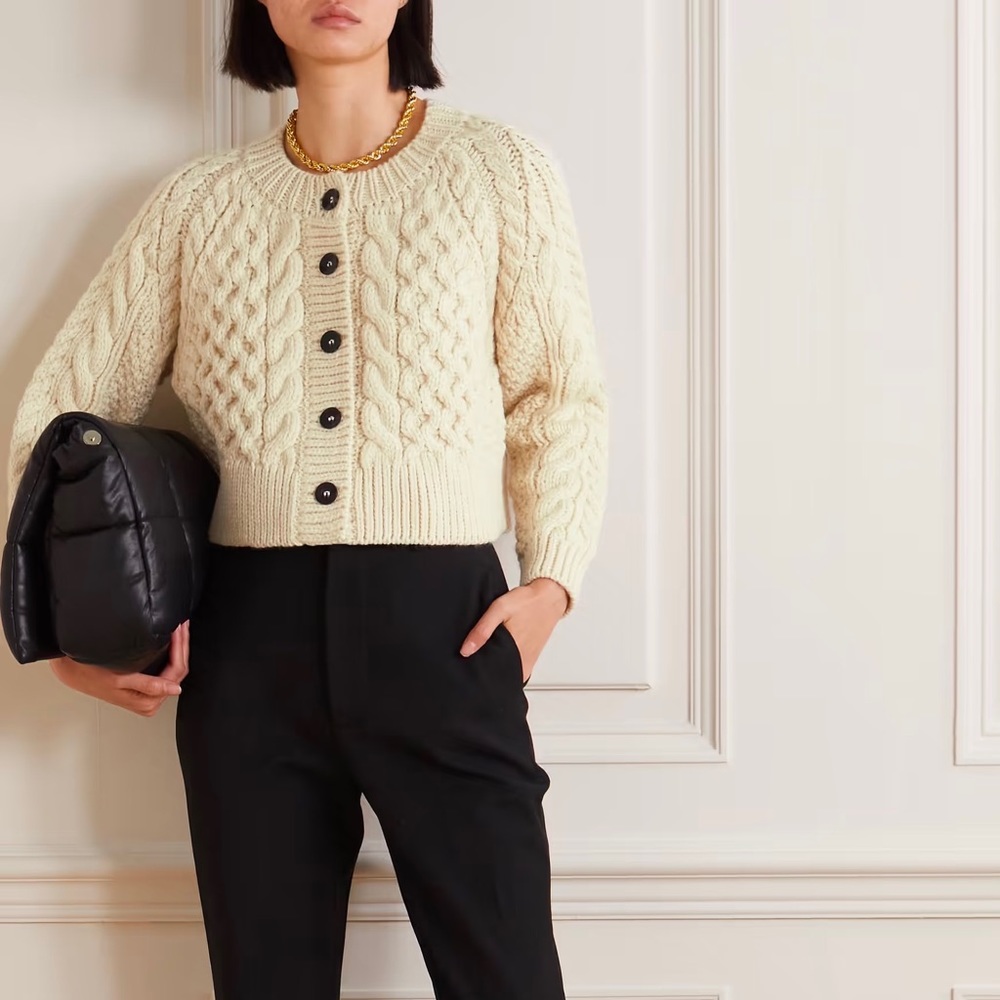 MR MITTENS cable-knit wool cardigan in size M/L